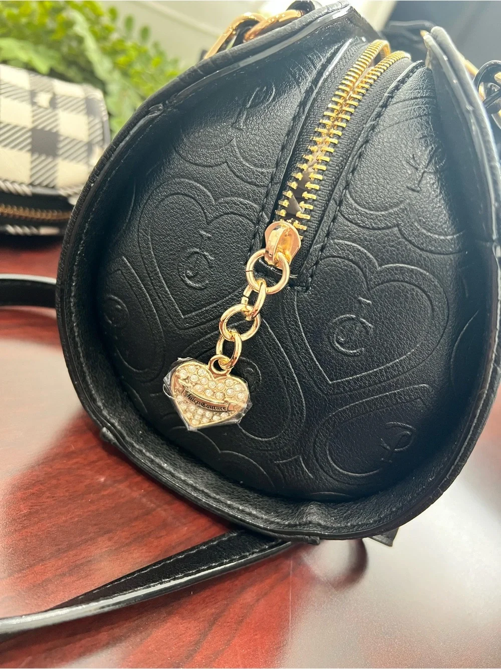 Juicy Couture Black Embossed Logo Satchel with Gold-Tone Accents